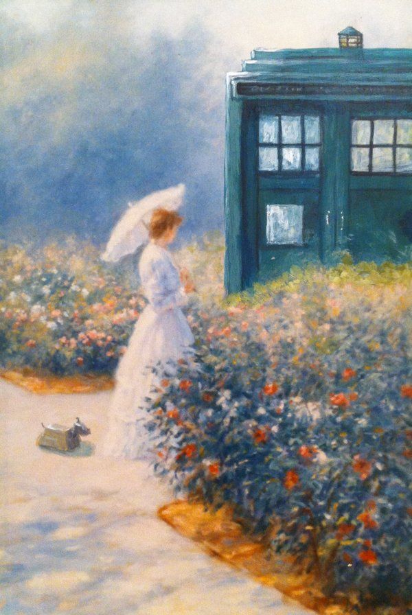Altered Art: Woman and TARDIS in garden by — Dinah could TOTALLY do this! i hav
