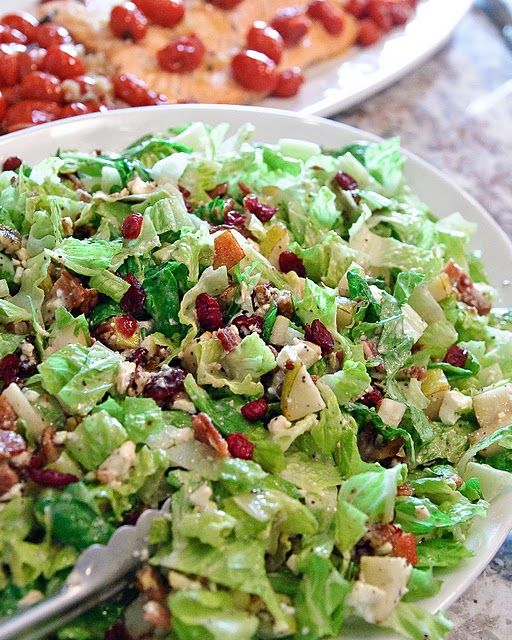Autumn Chopped Salad (pears, cranberries, feta, bacon and chicken)
