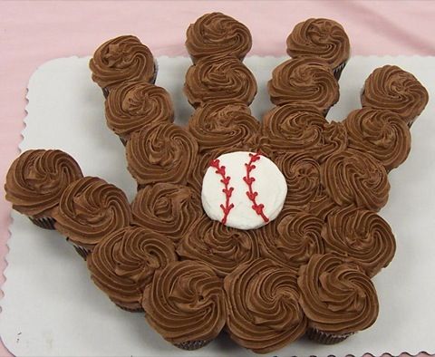 Baseball Mitt Cupcakes – cute b'day party idea.
