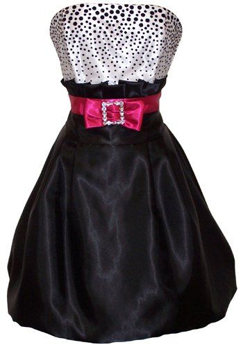 Black White Polka Dot Bubble Mini Cocktail Prom Dress Holiday Party Gown