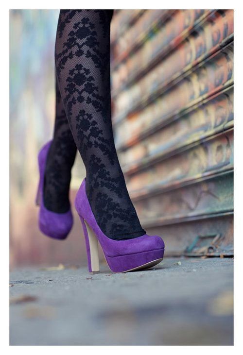 Black tights & purple heels