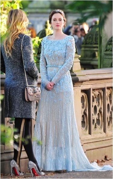 Blair Waldorf wearing a blue ellie saab wedding dress