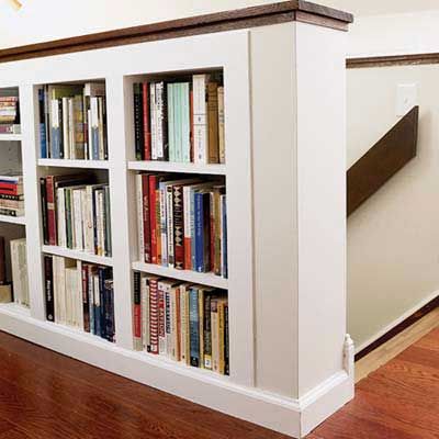 Built-in bookshelves – USE that wall! Hollow interior walls are wasted space…