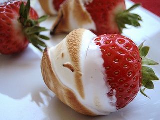 Campfire dessert…strawberries dipped in Marshmallow fluff and roasted over the