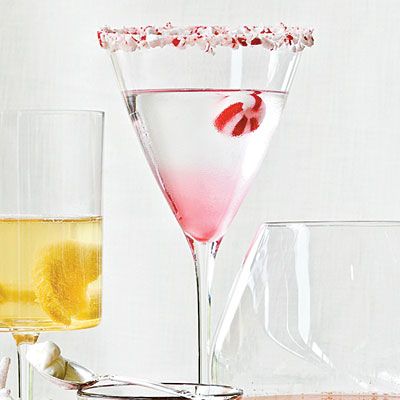 Candy Cane Martini | Garnish the rim of each glass with crushed peppermints and