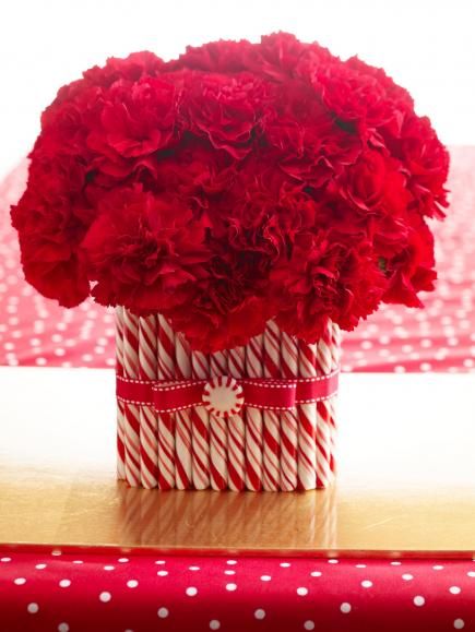 Carnation and candy cane centerpiece