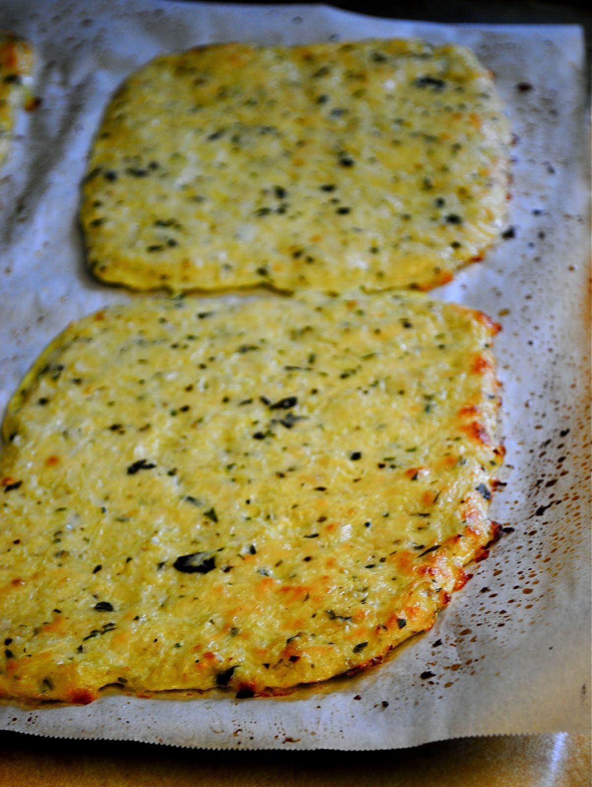 Cauliflower Pizza Crusts (or bake just for cutting into pieces in order to eat l