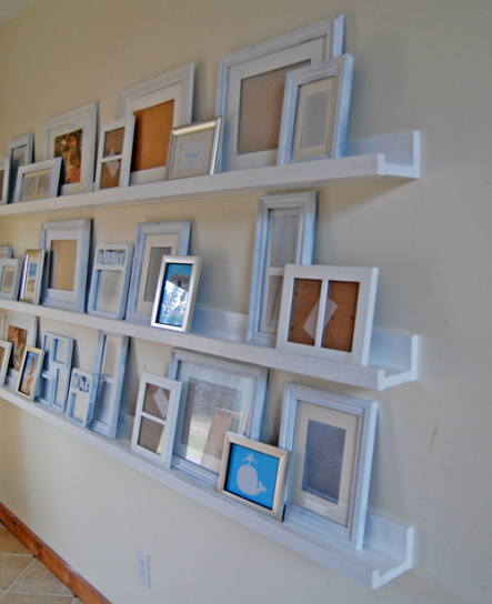 Cheap, DIY shelves. Going to do this this month for the entryway.  Put framed ph