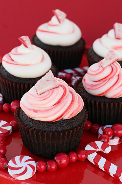 Chocolate cupcakes with peppermint cream cheese frosting