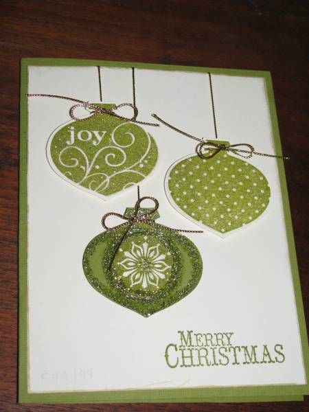Christmas card … three shiney green ornaments … clean and simple … shiney