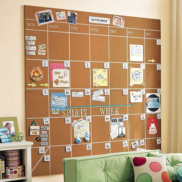 Corkboard calendar – I like that you can pin tickets and invites right on the bo