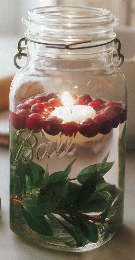 Cranberry mason jar decoration.