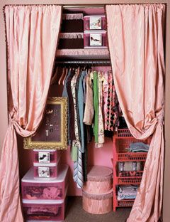 Create more space in the bedrooms by removing closet doors and replacing them wi