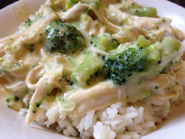 Crock-Pot Cheesy Chicken & Brocolli Over Rice Recipe  -I think it sounds jus