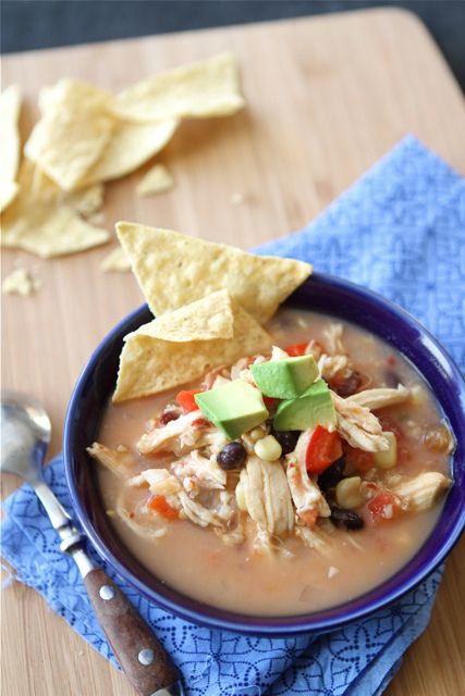 Crockpot Chicken Tortilla Soup Recipe with Black Beans & Corn by CookinCanuc