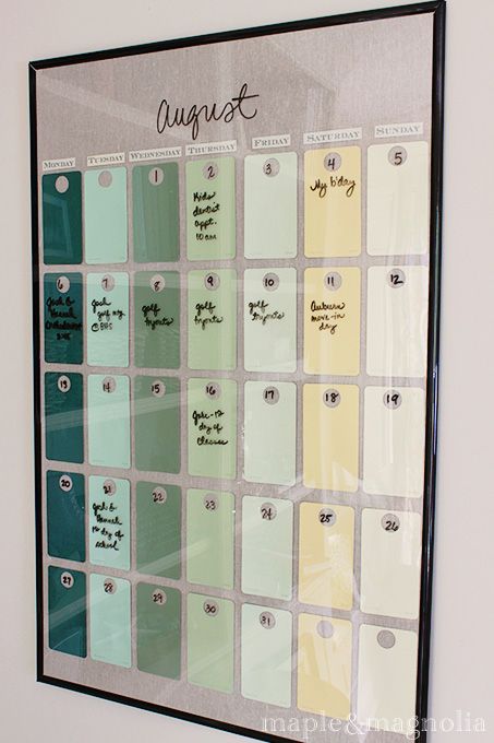 DIY dry erase paint chip calendar