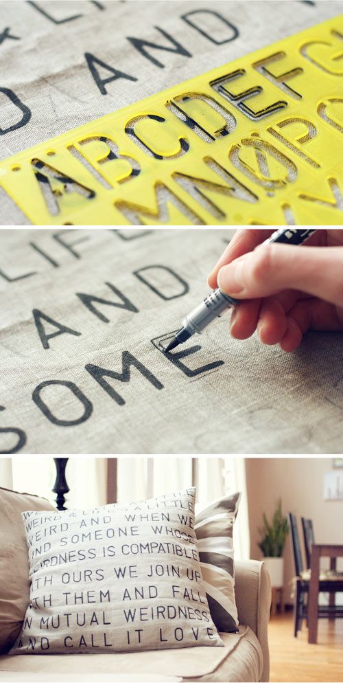 DIY stencil throw pillow – great idea fir wedding, baby and hostess gifts