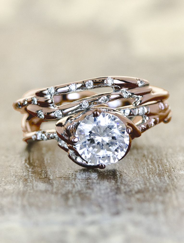 Daya – rose gold – unique engagement ring bridal set by ken + dana design   Omg