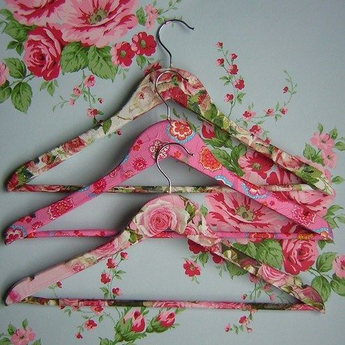 Decoupage Wooden Coat Hangers… use wrapping paper or wall paper ~beautiful!
