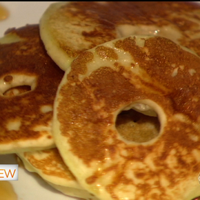 Delicious breakfast: Apple Rings Dipped in pancake batter. Cook on a griddle and