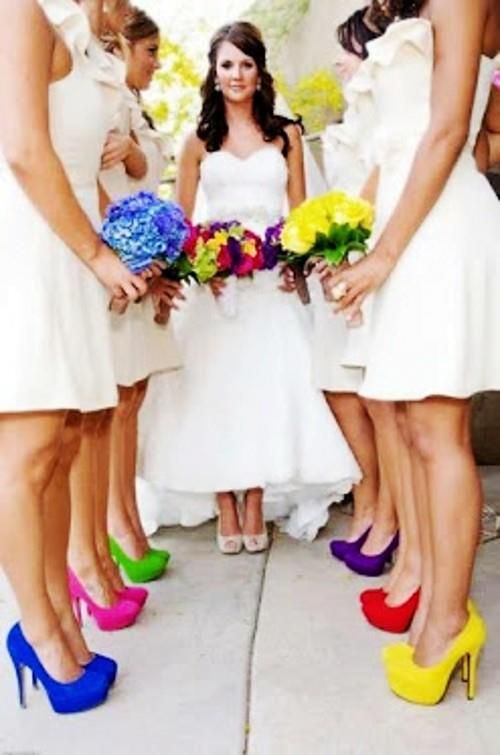 Different Color Bridesmaids Shoes & add belts