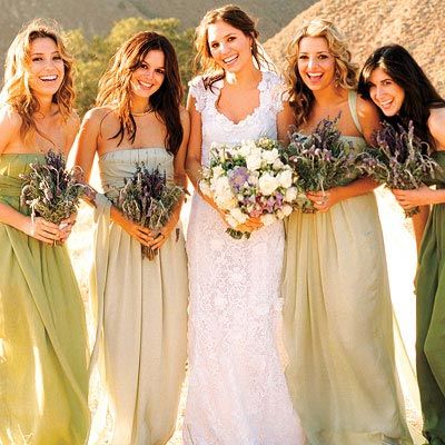 Different shades of the same bridesmaid dress!