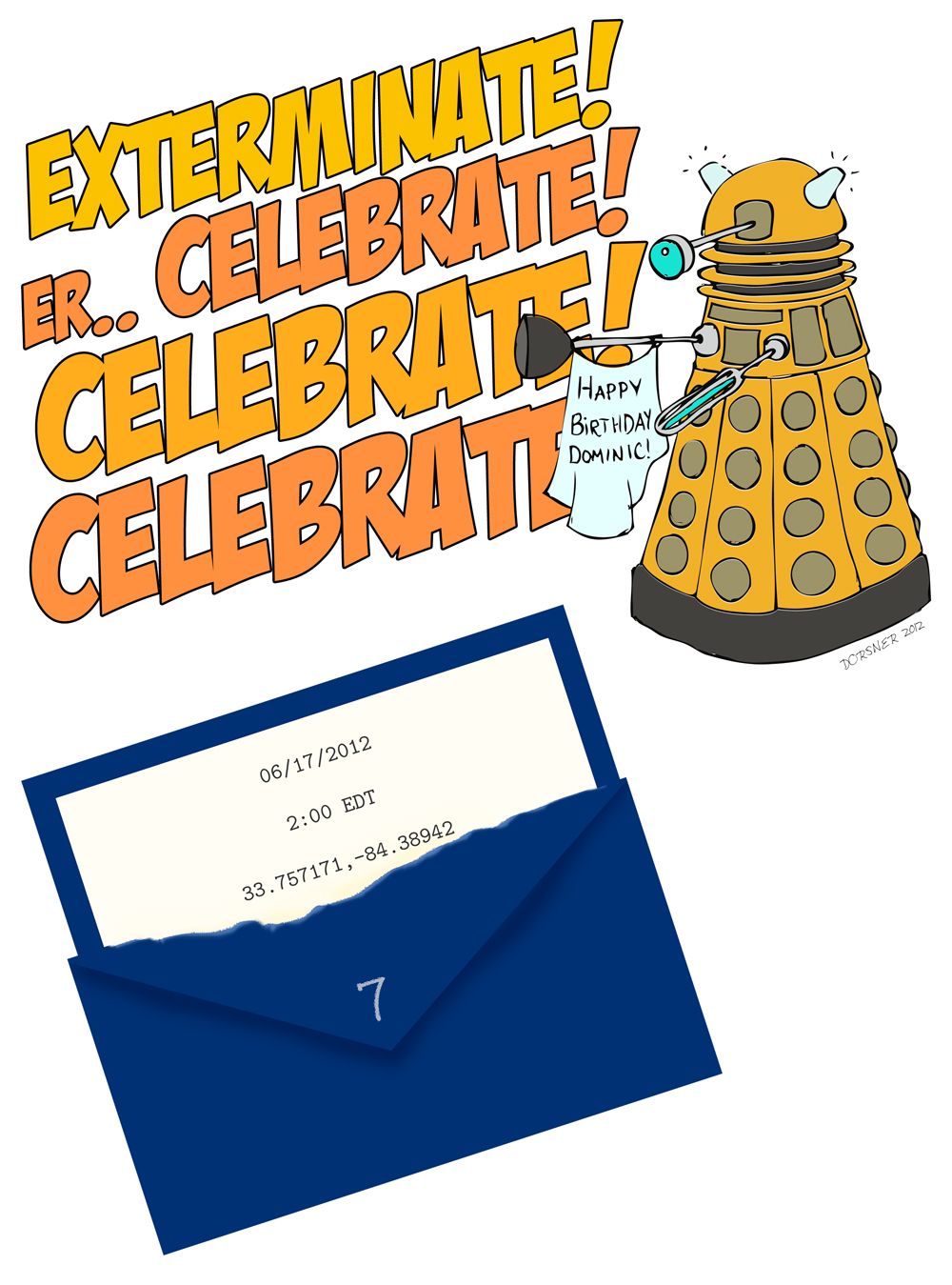 Doctor Who dalek birthday party  invitation -dabbled