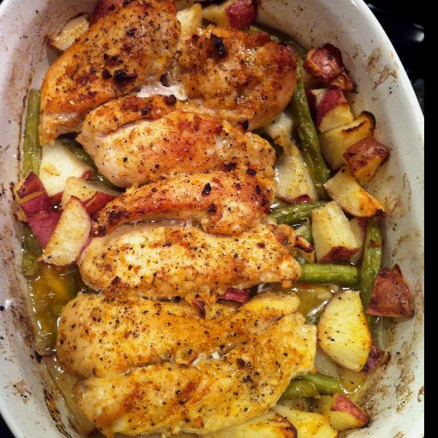 Easy week night meal. Garlic & lemon chicken with green beans & red pota