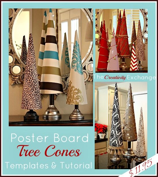 Fabric Covered Poster Board Tree Cones- Templates and Tutorial- The Creativity E