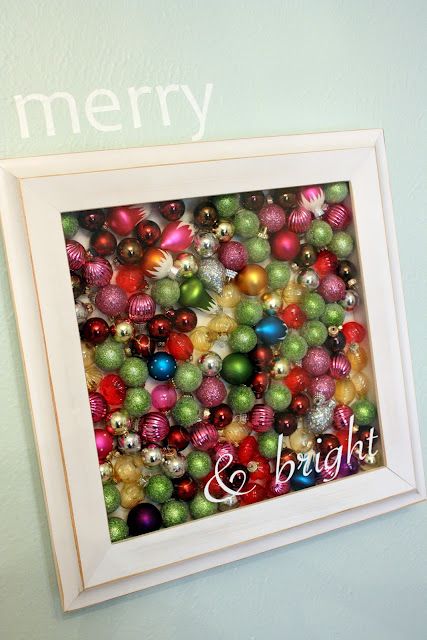 Fill a shadow box with ornaments