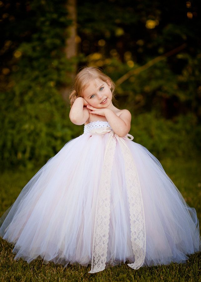 Flower Girl Tutu Dress in Vintage Daydream with Lace Accent.
