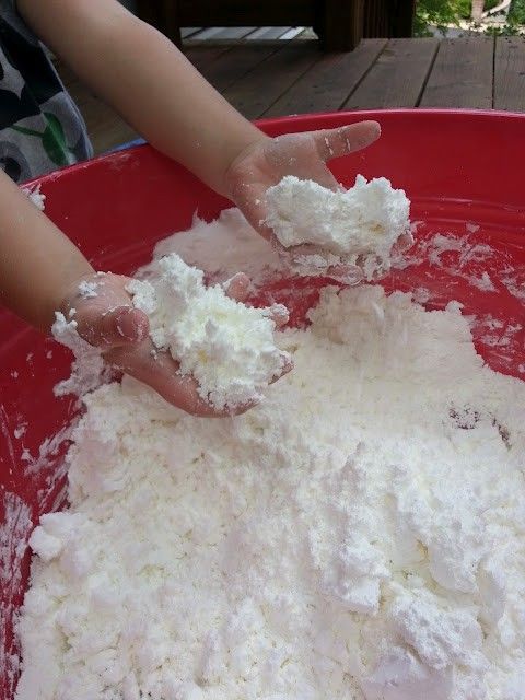 Fluffy Stuff (2 boxes cornstarch and 1 can shaving cream; color if desired) — m