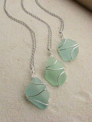 For a Little Mermaid wedding….wire wrapped sea glass for bridesmaids
