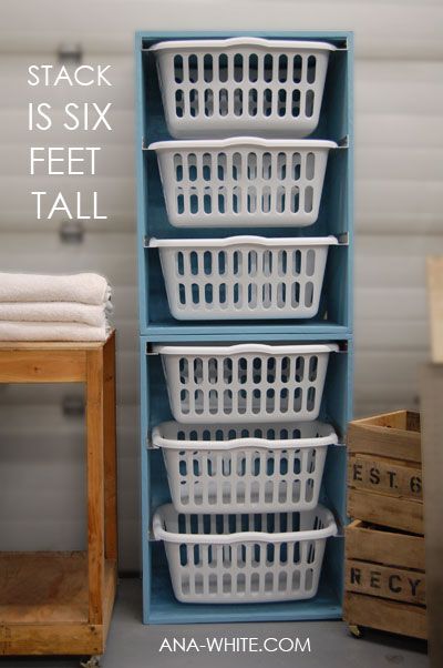 For folded laundry in the laundry room…brilliant! Each person gets their own b