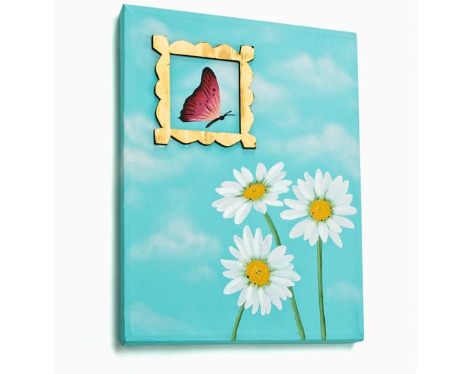 Framed Butterfly Canvas. Capture a butterfly in flight on this cloud filled canv