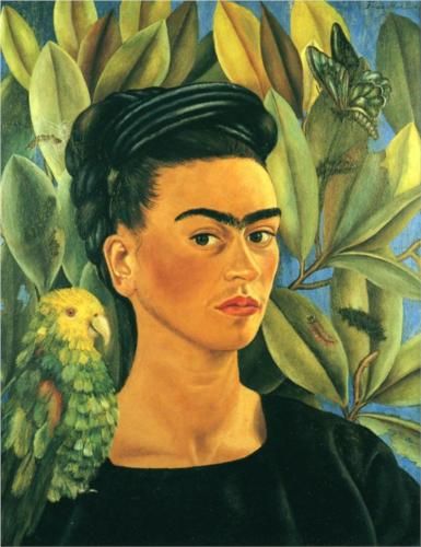 Frida Khalo – Self Portrait with Bonito. Love her work…but I really want to ta