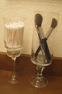 Glue dollar store glasses onto candlesticks = Apothecary jars