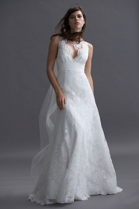 Gorgeous v-neck A-line chapel train bridal gowns