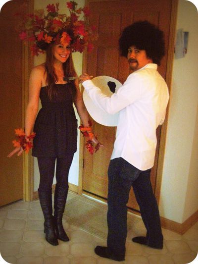 Hilarious! Fun couples' costume!  Bob Ross & a happy little tree! This i