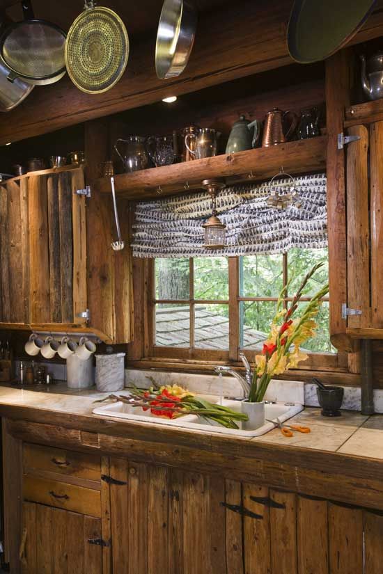 Historic log cabin kitchen – reminds me of my grandparents cabin