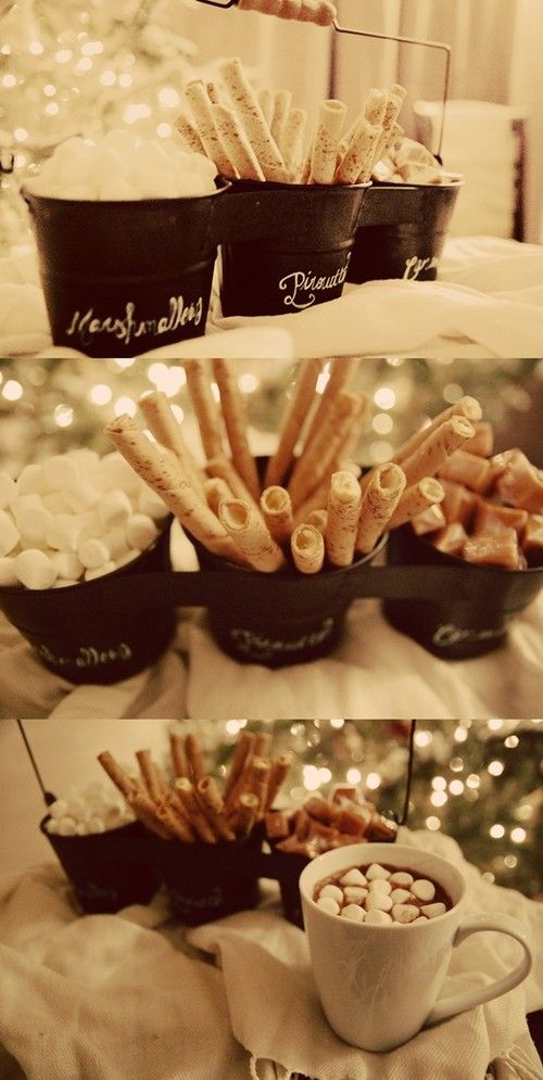 Hot chocolate bar… Could maybe do something similar with a coffee bar, if you