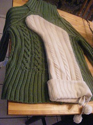 How to make a stocking out of a sweater. I love this! Goodwill sweater and great
