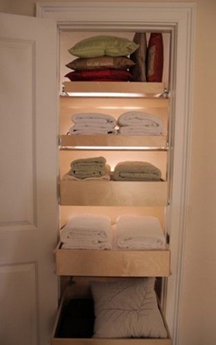 Installing drawers instead of shelves in linen closets. Brilliant