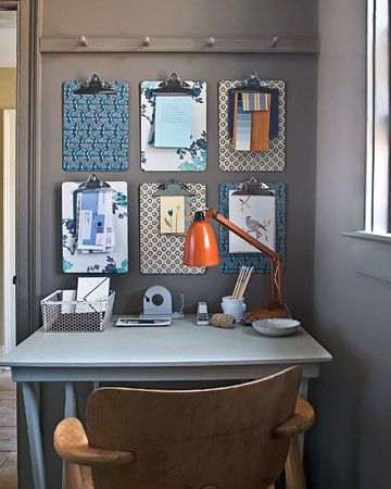 Keep your desk tidy by decorating your walls with pretty clipboards. Clip all th