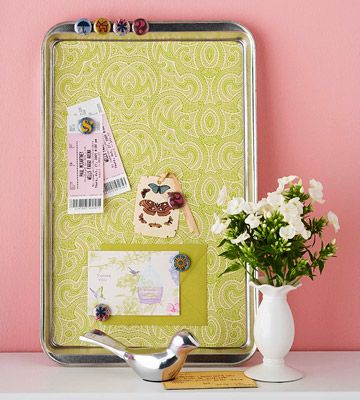 Line a cookie sheet with contact paper to make a magnet board.
