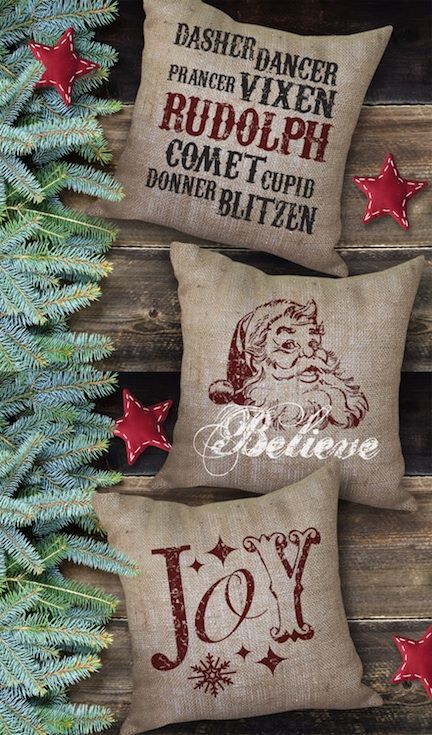 Love these Holiday Burlap Pillows