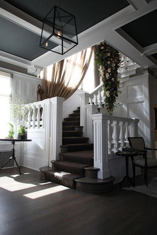 Love these stairs and the painted ceilings!!!