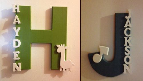Love this!! Painted wood name signs for the kids doors – Simple to make and hang