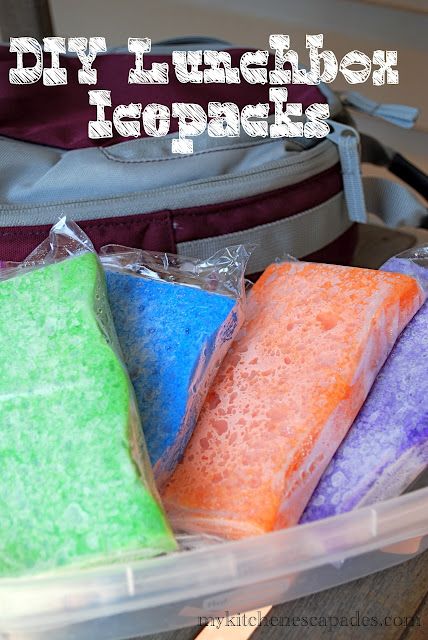 Make your own lunchbox icepacks from dollar store sponges soaked in water and pu