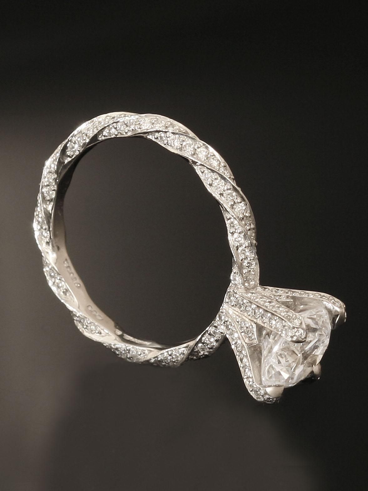 Michael B. Handmade Platinum Infinity Collection Engagement Ring. Pave set diamo
